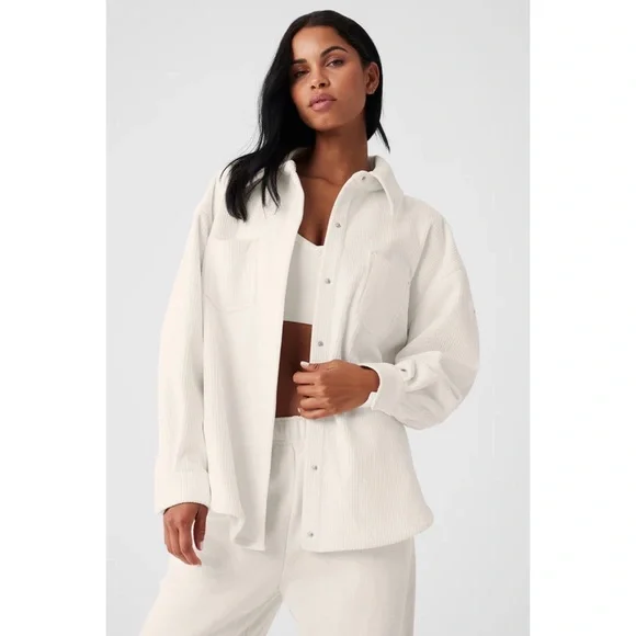 Alo Yoga Ribbed Velour Mountain Side Shacket Ivory S - Picture 4 of 13